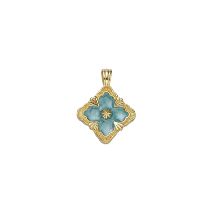 14K Gold Filled Teal Quatrefoil Pendant