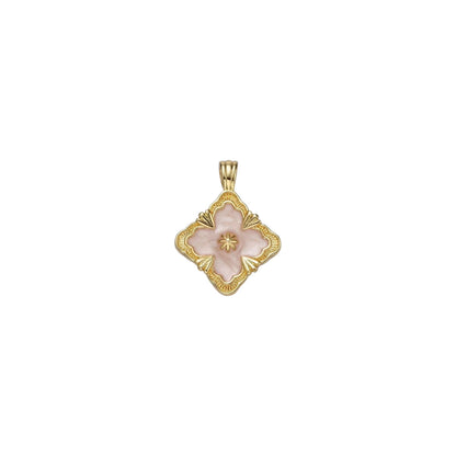 14K Gold Filled White Quatrefoil Pendant