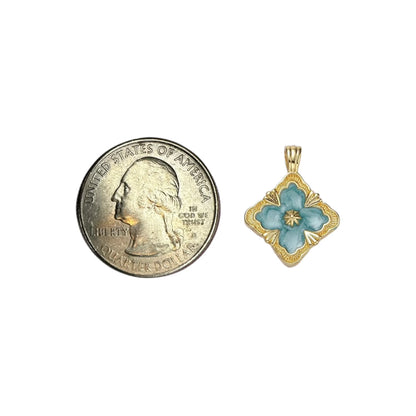 14K Gold Filled Teal Quatrefoil Pendant