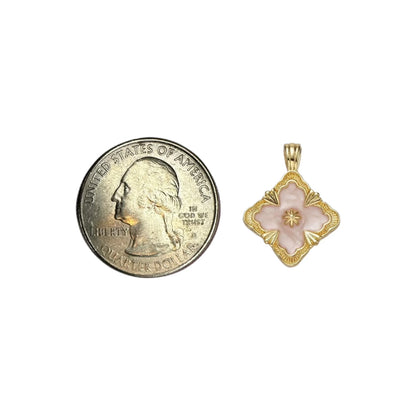 14K Gold Filled White Quatrefoil Pendant